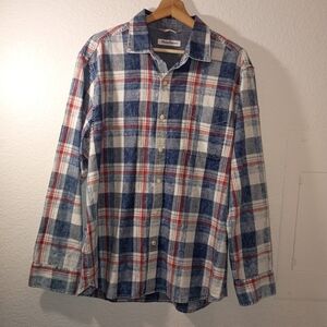 Tommy Bahama Men's Blue & Red Plaid Shirt sz Large 100% Cotton